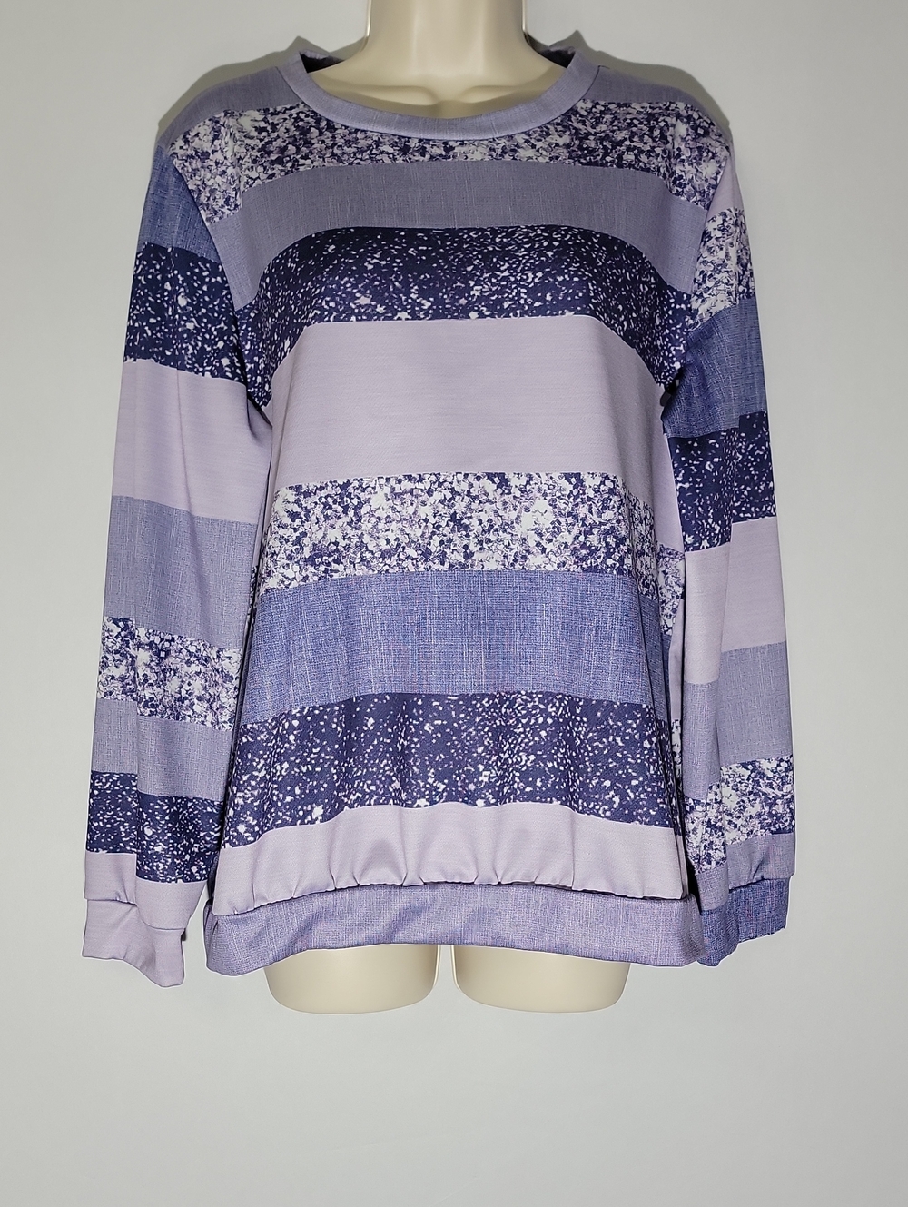 SHEIN Lavender Navy Blue Striped Long Sleeve Top Sweater Size Large